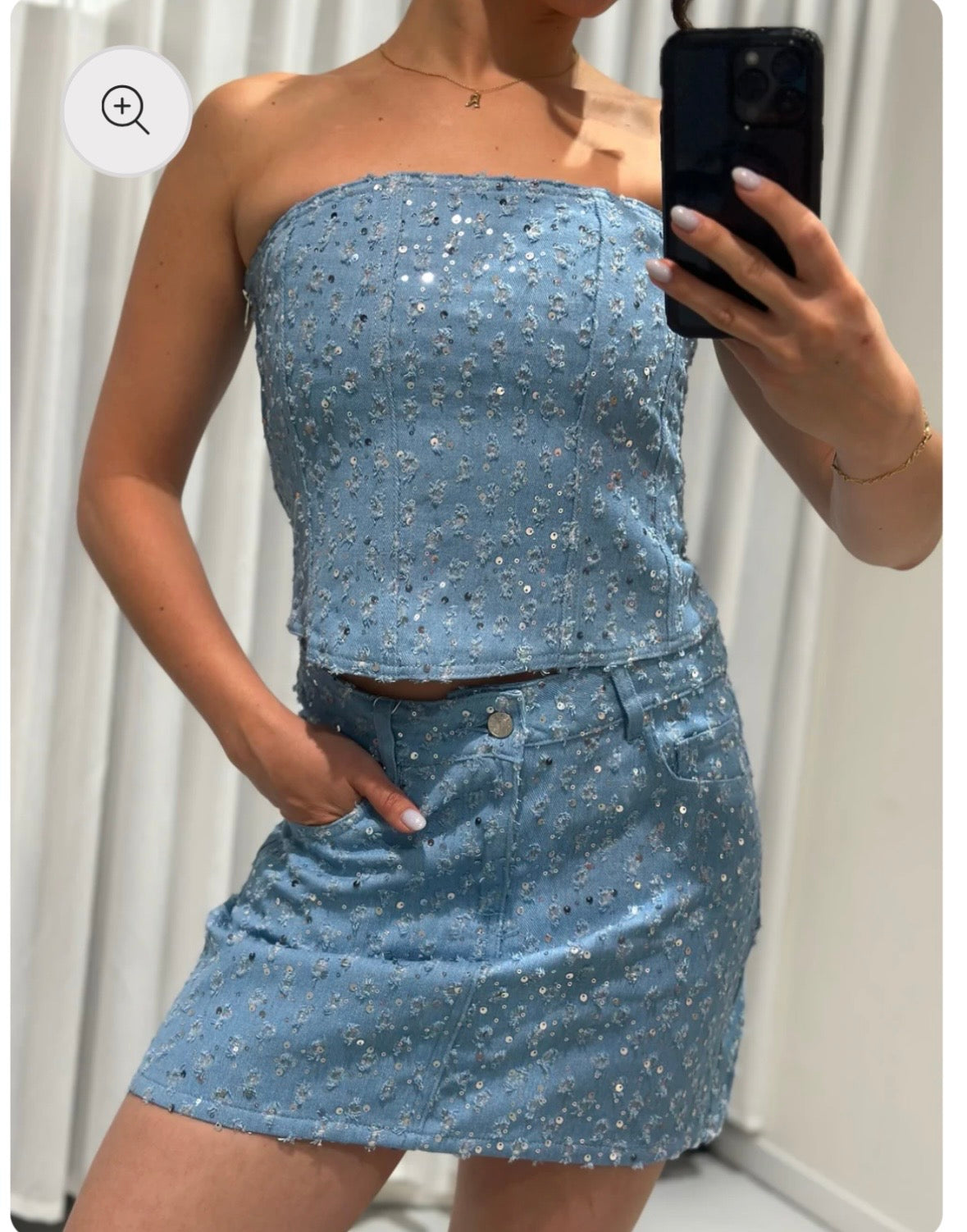 Leonie pearl denim top - Pre-order