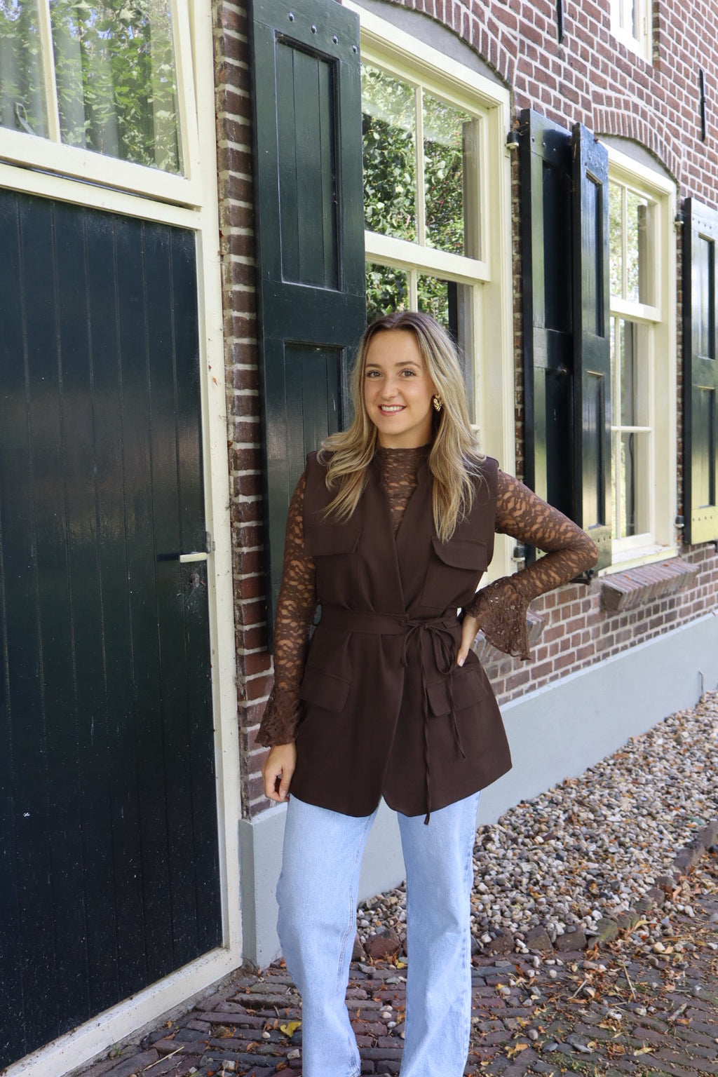 Elise lace top - bruin
