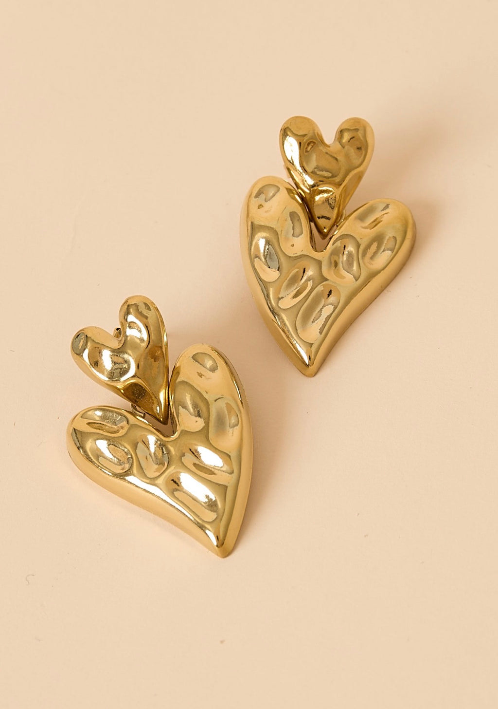 Golden Stacked Heart Earrings
