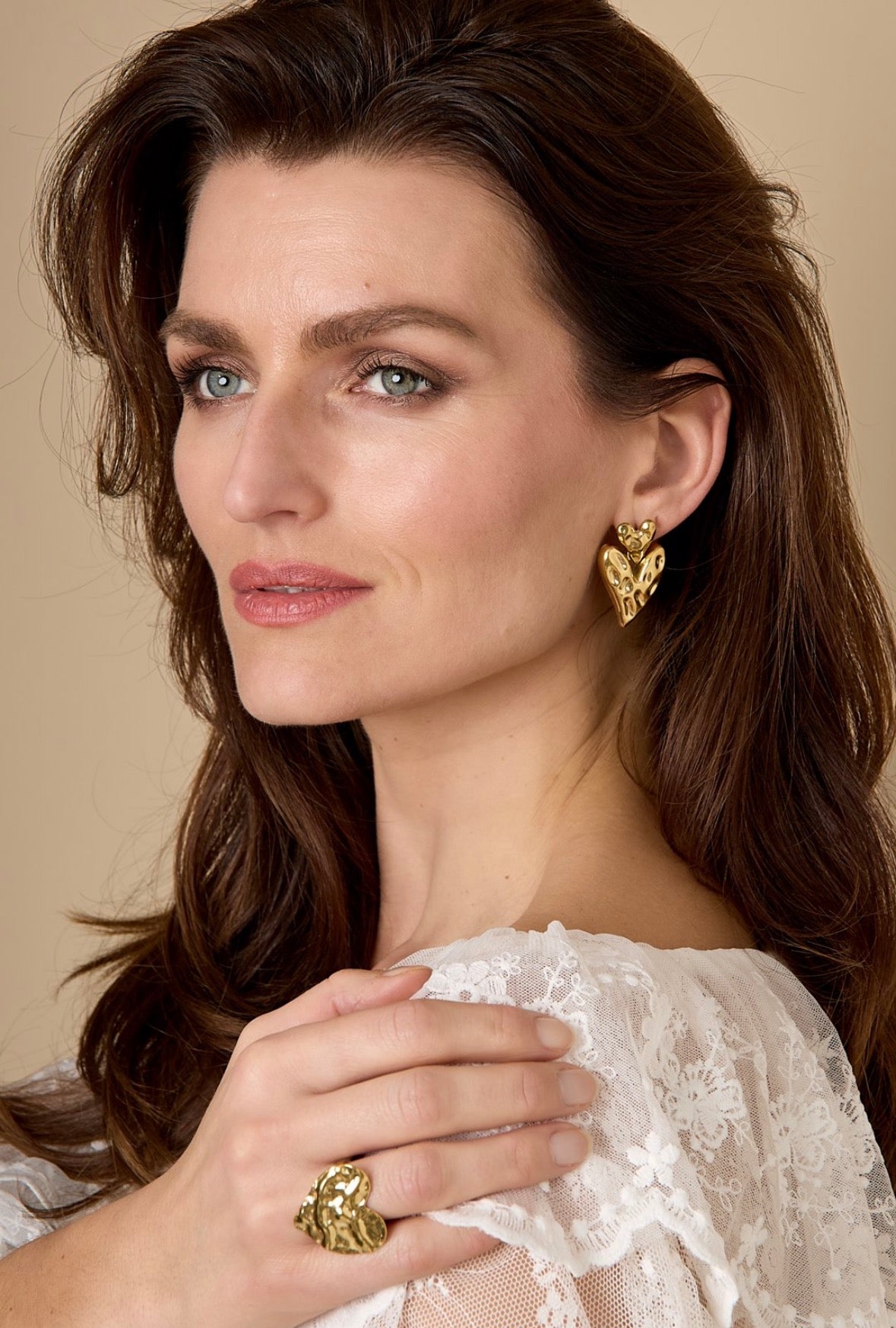 Golden Stacked Heart Earrings