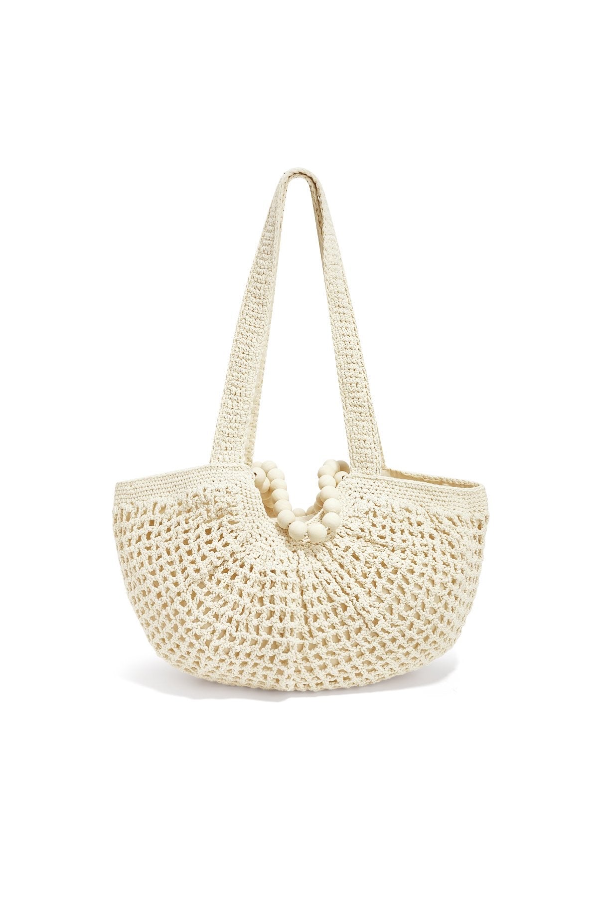 Crochet Beach Bag met Kralen – Crème & Bruin