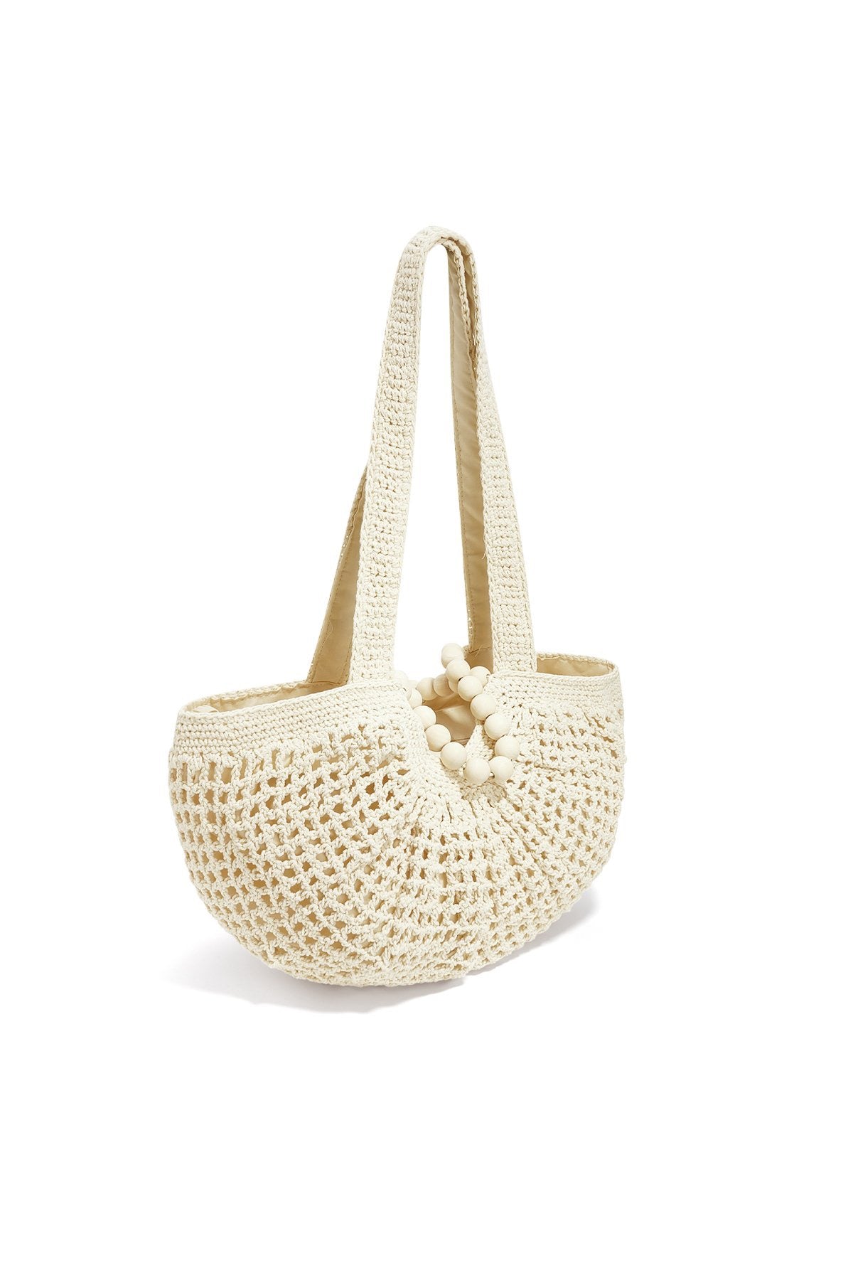 Crochet Beach Bag met Kralen – Crème & Bruin