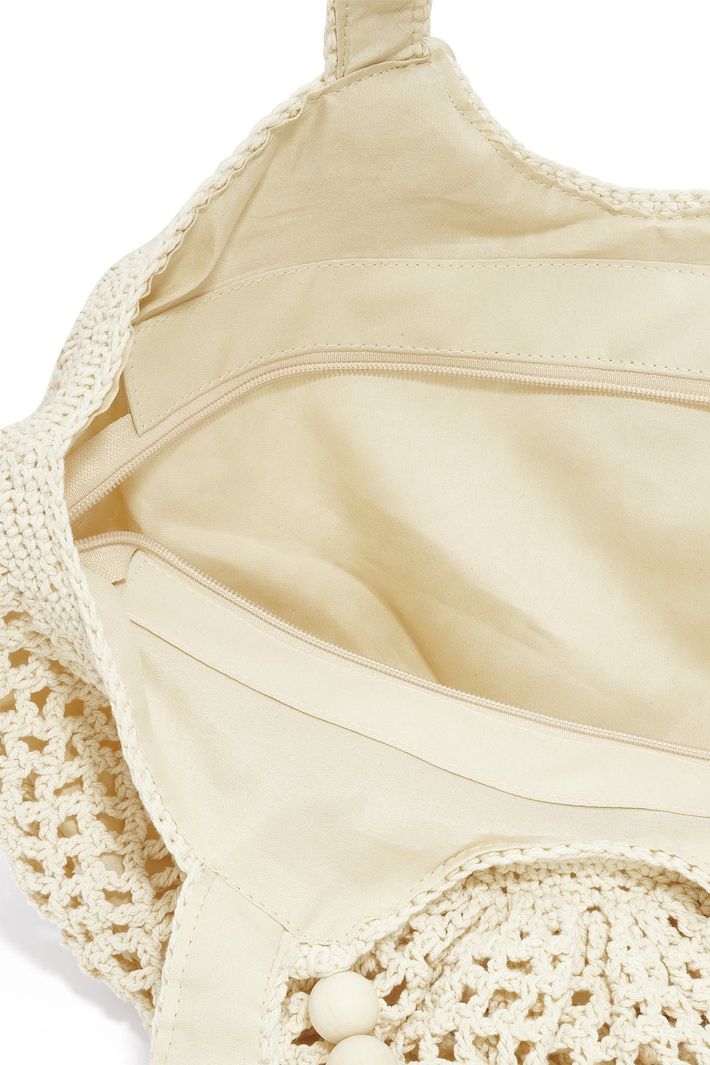 Crochet Beach Bag met Kralen – Crème & Bruin