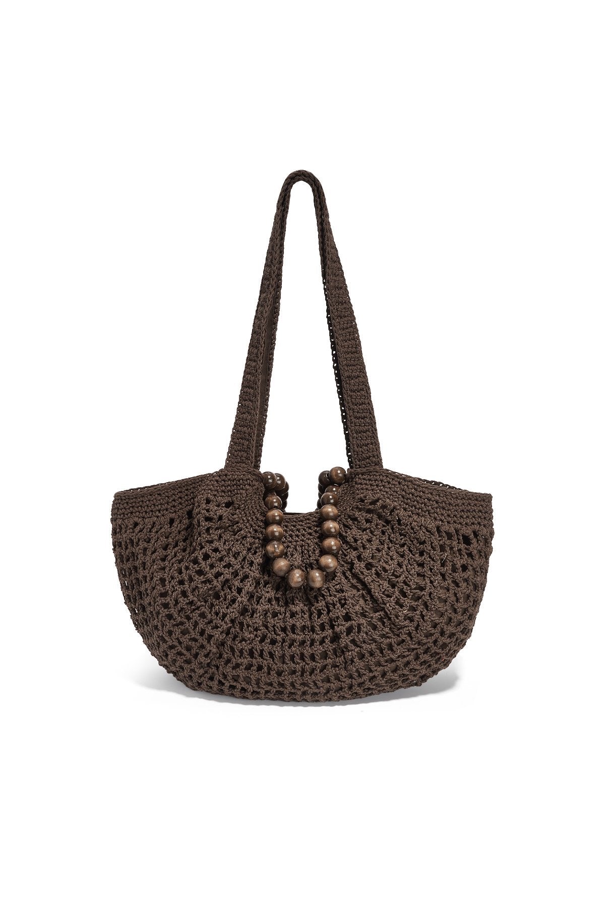 Crochet Beach Bag met Kralen – Crème & Bruin